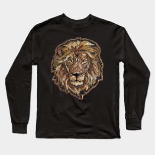 Embroidered Lion's Head Patch Design Long Sleeve T-Shirt